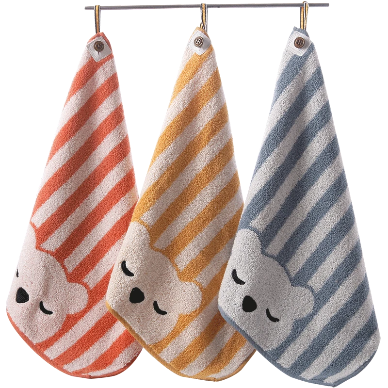 3条金号纯棉擦手巾柔软成人儿童带挂绳卫生间厨房方巾吸水家用