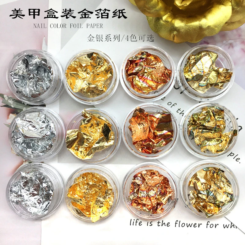美甲日系金箔纸锡箔碎片新款铂金纸金银箔纸混装套装指甲饰品装饰