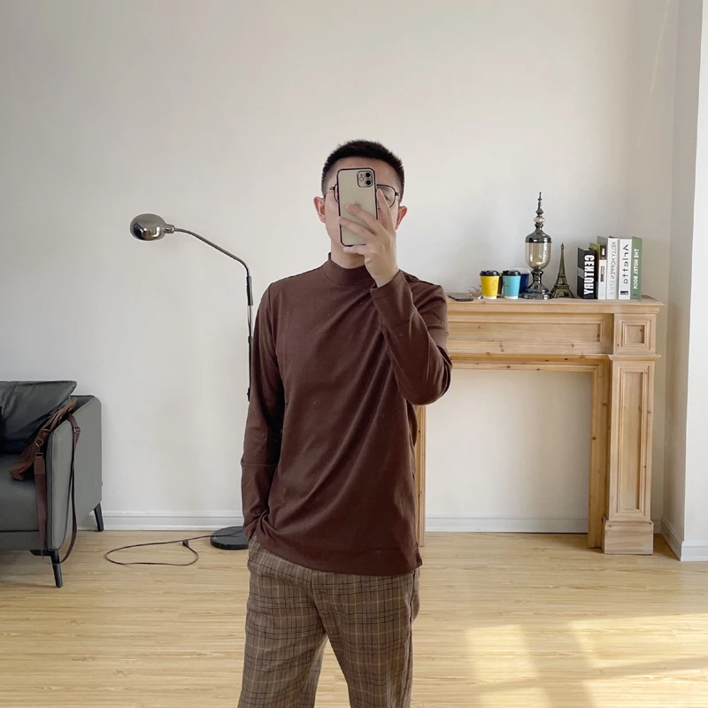 073  男秋冬半高领德绒双面绒针织打底衫