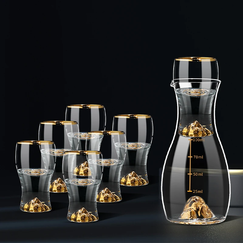 尼特维森奢华金箔分酒器白酒杯套装家用一口小酒盅创意酒杯收纳架