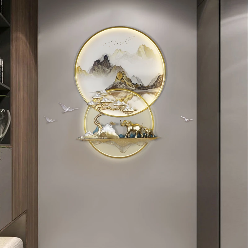 新中式入户玄关装饰画圆形轻奢高端走廊客厅壁画大气立体茶室挂画
