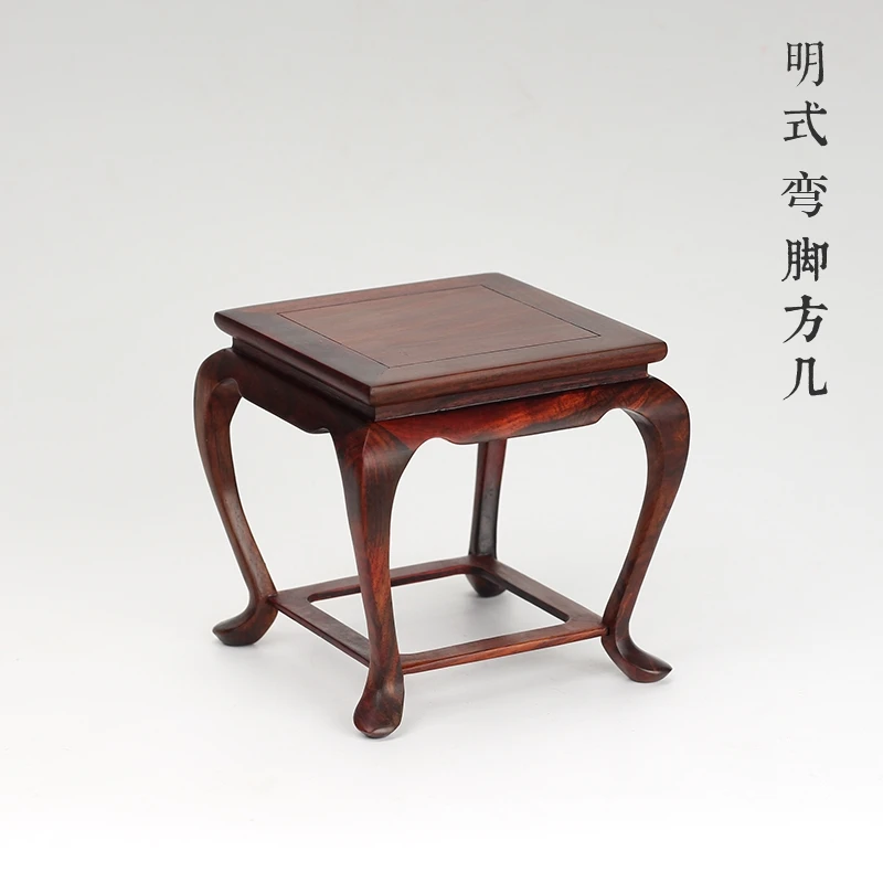 实木工艺品木雕明式正方茶壶底座文玩摆件花瓶盆景底座