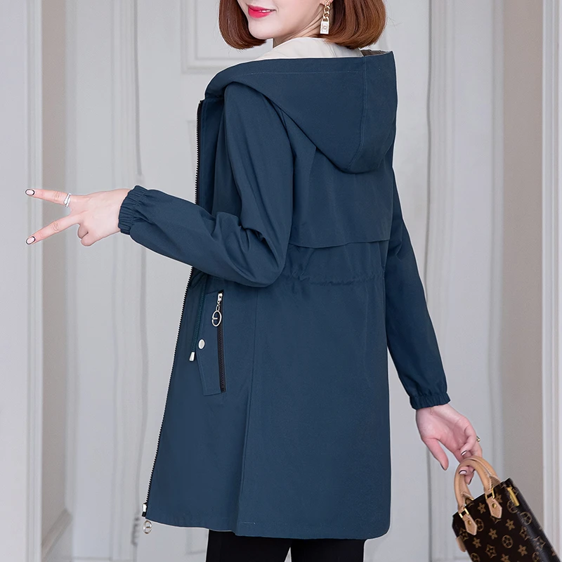 【官方】啄木鸟两面穿外套女中长款春秋2025新款韩版减龄连帽风衣潮