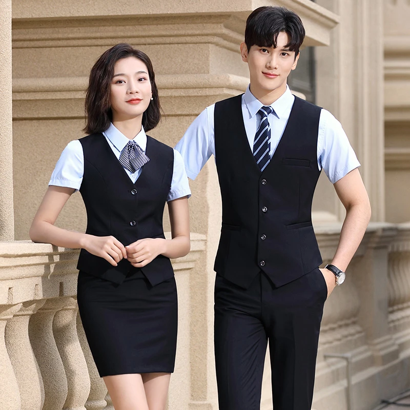 职业西服马夹背心韩版坎肩工装正装银行西装马甲春款女黑色工作服
