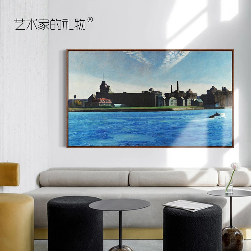 霍珀-城市风景 背景墙壁画油画书房办公室挂画简约餐厅沙发背景