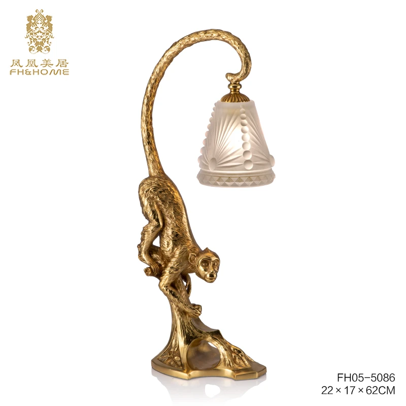 FH&HOME/凤凰美居高档唯美新中式手工铜件猴子卧室客厅台灯摆件