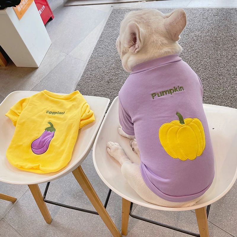 宠物狗狗法斗巴哥犬斗牛犬衣服比熊博美秋季薄款保暖刺绣卫衣短袖