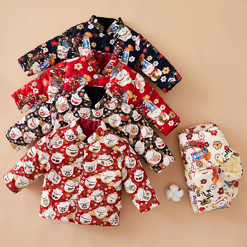 儿童手工纯棉花棉袄男女宝宝冬季居家外穿保暖加厚棉衣棉服拜年装