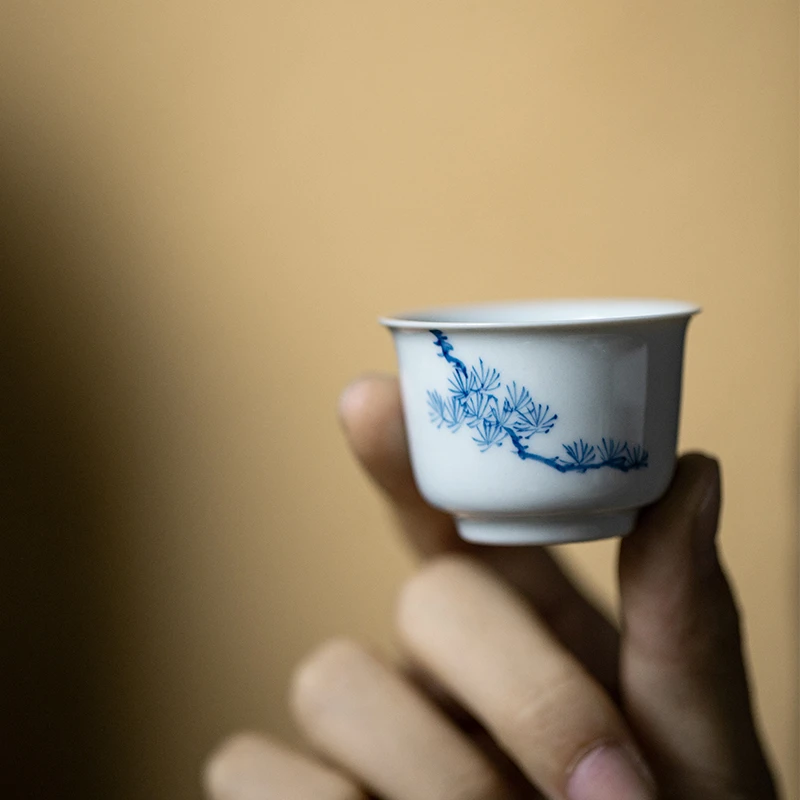 茶杯单杯品茗杯主人杯品杯日式复古手绘陶瓷纯全手工小号松树杯