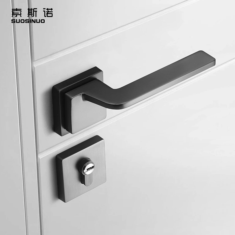 索斯诺北欧门锁室内卧室静音门锁现代简约磁吸房门锁黑灰分体门锁