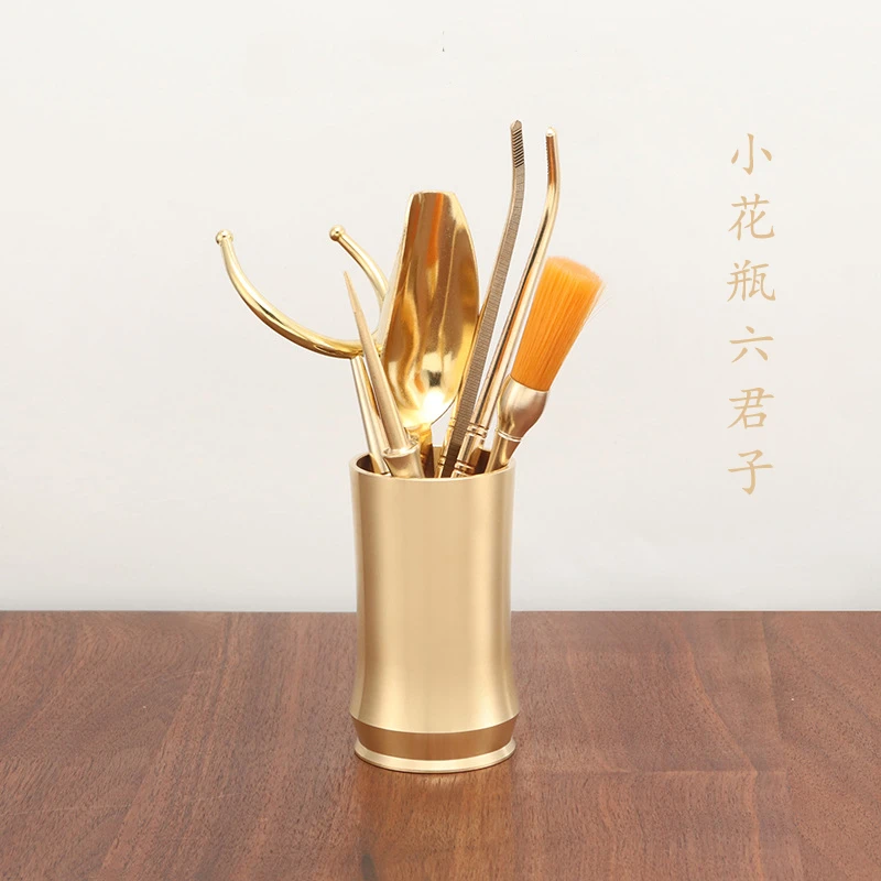 黄铜竹节六君子收纳筒香事瓶香道瓶铜茶道六君子收纳筒茶具配件