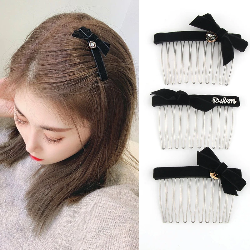 前额发梳蝴蝶结发插梳防滑发卡碎发刘海梳头饰品发饰倒插梳成人女