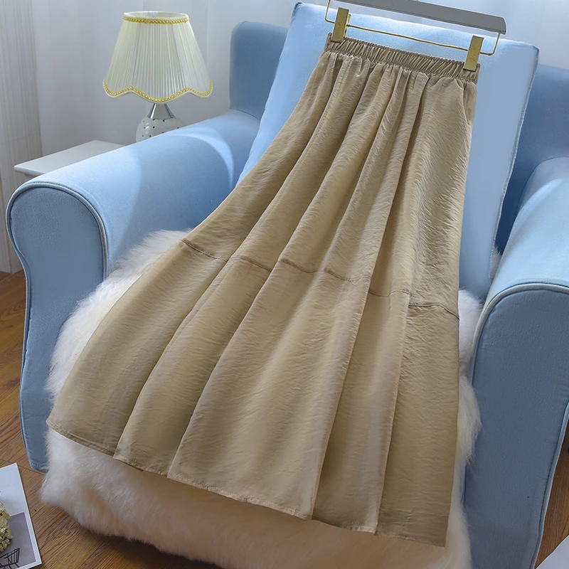 欧根纱半身裙女2025春夏季新款高腰中长款伞裙A字半裙显瘦纱裙子