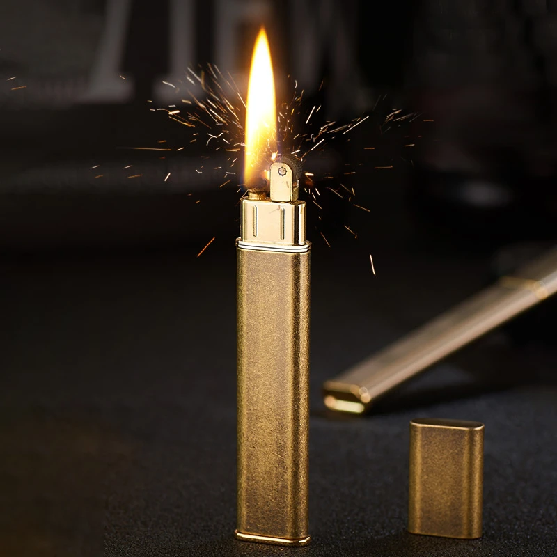 超薄砂轮煤油打火机高密封创意便携迷你点烟器送男友个性潮男黄铜