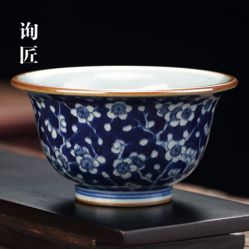 青花瓷老陶泥主人杯陶瓷个人专用茶杯品茗杯景德镇高档单杯压手杯