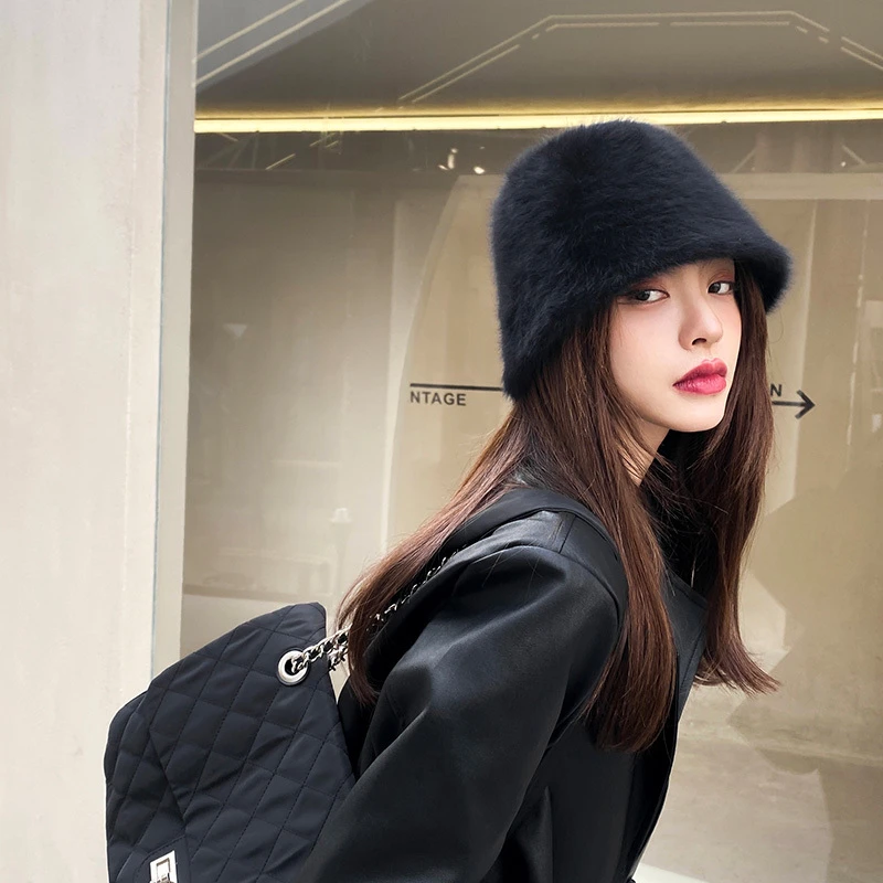 韩版秋冬季渔夫帽子女学生潮时尚百搭保暖遮脸网红日系毛绒绒盆帽