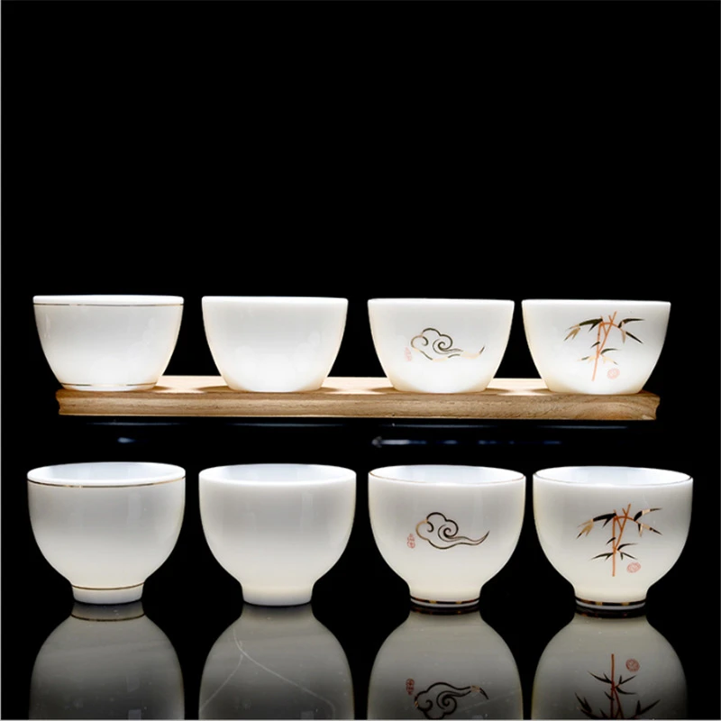 羊脂玉瓷手绘描金陶瓷品茗杯个人主人杯功夫茶具