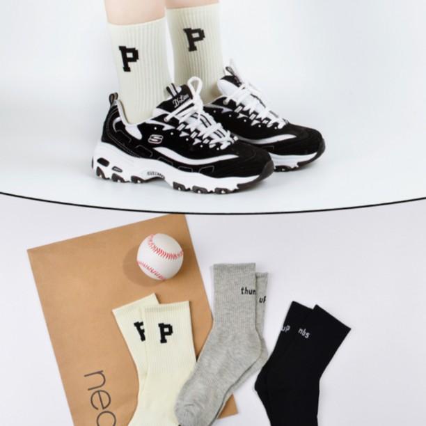 【宠粉专享】p字风韩潮袜 街头袜子ins潮流长袜黑色长筒白色情侣-1