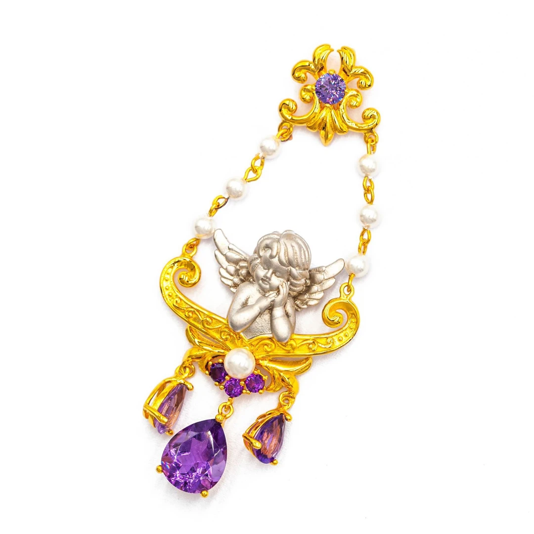 Lonel/洛奈小天使古法镶嵌紫色吊坠DYSA10224古风