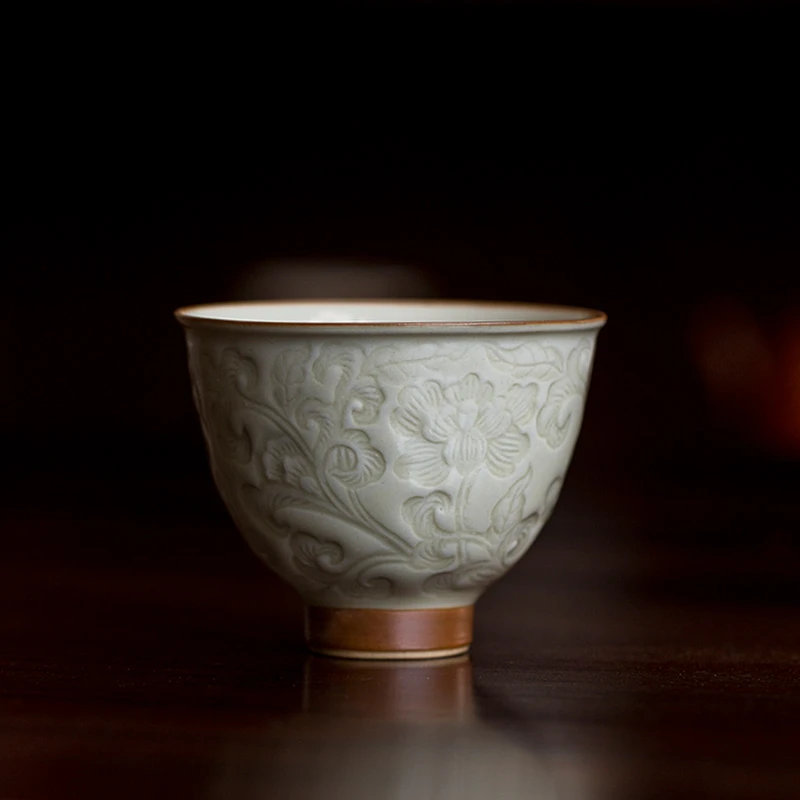 百垚蜜合釉手工浮雕主人杯家用单个茶杯陶瓷品茗杯个人杯功夫茶具