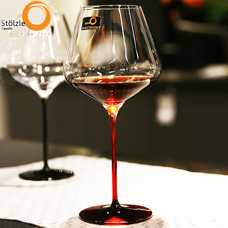 德国进口水晶红酒杯彩色杯杆勃艮第波尔多杯家用高脚杯子