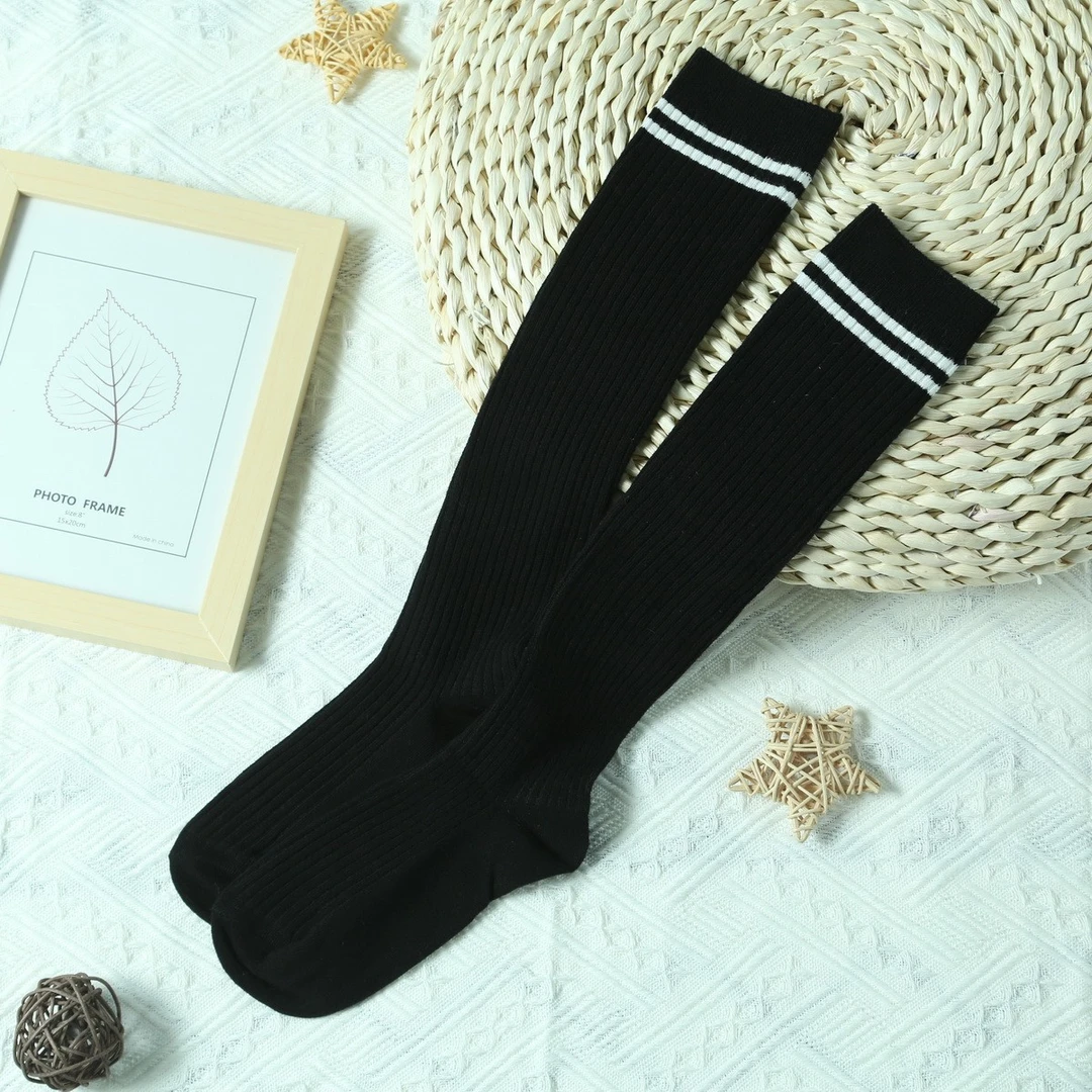 女袜小腿袜轻奢潮牌中筒潮袜 W616袜子高筒堆袜黑色针织薄款