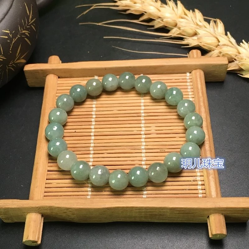 【正品翡翠】天然手链手串平安扣冰种玉珠油青圆珠珠链款玉手串男女