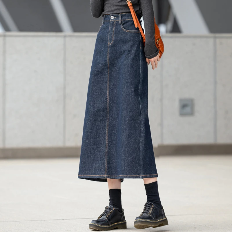 高腰开叉牛仔裙中长款a字半身裙2025春夏新款包臀裙气质百搭裙子