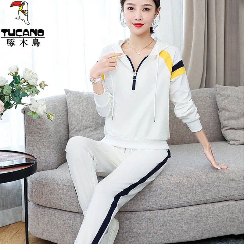 啄木鸟{ 官方正品}运动套装女春季2025新款女士休闲服卫衣两件套