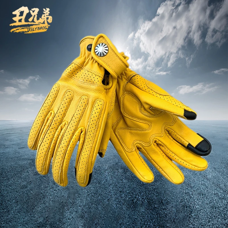 UGLYBROS/丑兄弟摩托车手套夏季真皮透气羊皮男女复古骑行手套