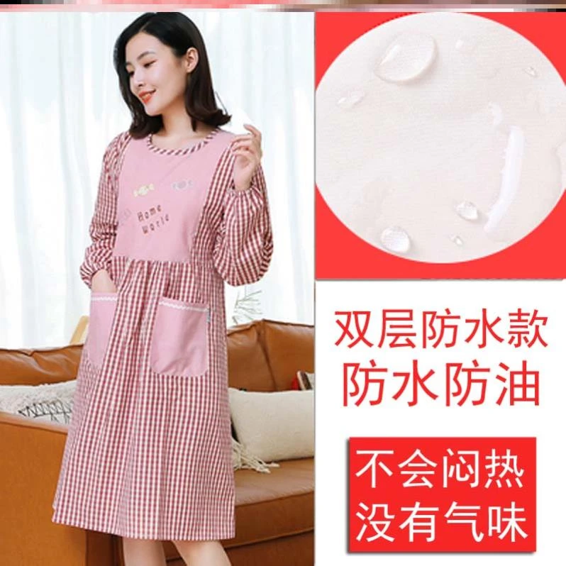 罩衣长款过膝 加长家用厨房防水防油围裙防水油围裙背带款背带式