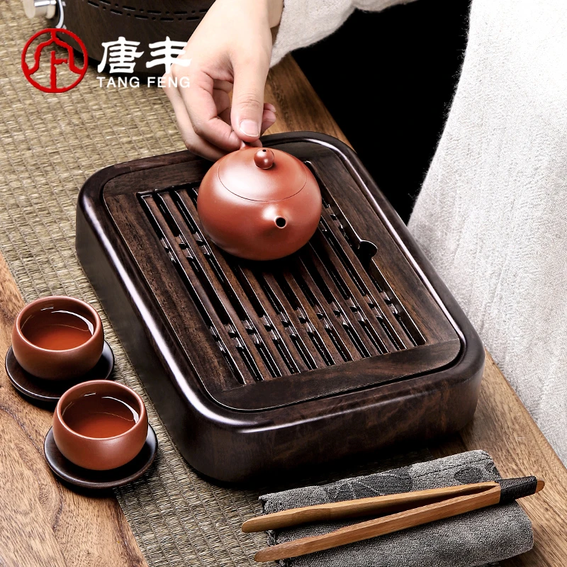 唐丰简约小型茶盘家用简易迷你茶台一人用黑檀实木储水式功夫茶海