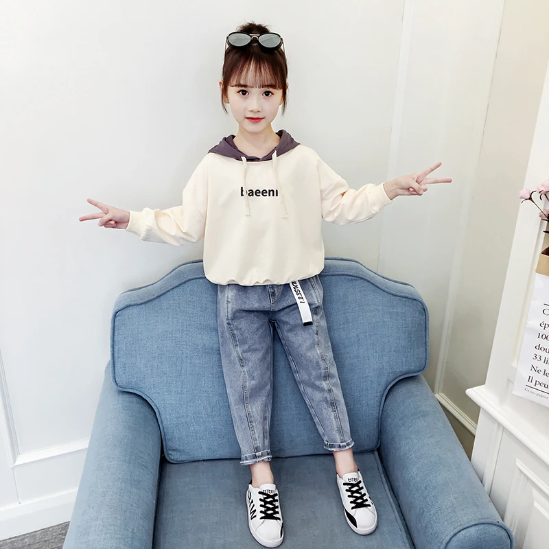 洛努比童装 女童秋装套装洋气2023新款儿童秋季女孩牛仔裤二件套