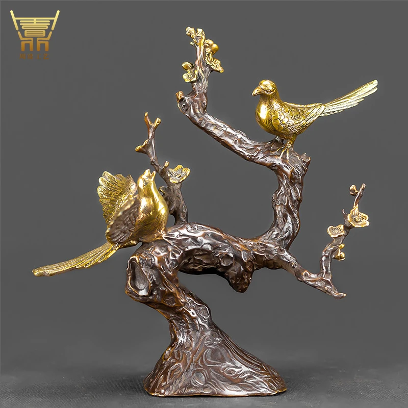 开业彩铜喜上眉梢家居纯铜喜鹊摆件结婚彩绘工艺礼品客厅礼物中式