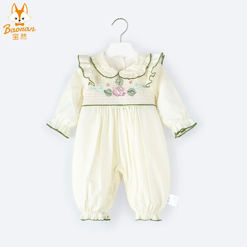 宝然婴儿衣服春装女宝连体衣满月百天公主春秋哈衣可爱萝莉29199