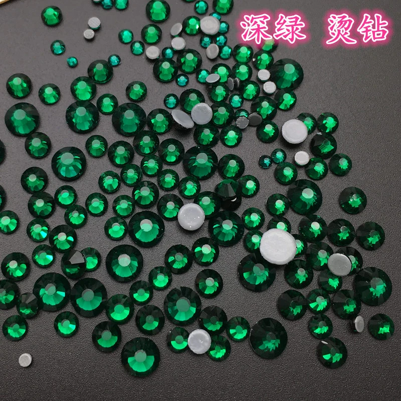 深绿色平底烫钻 仿奥胶底钻圆形玻璃烫底钻diy指甲饰品贴钻