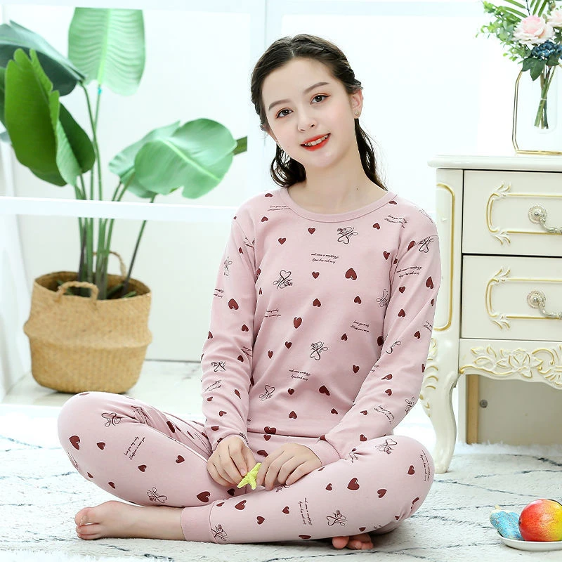 纯棉女童内衣套装初高中学生秋衣秋裤中大童保暖内衣秋冬全棉毛衫