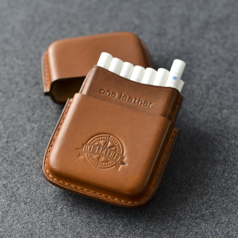 one leather/一皮牛皮手工烟盒14支软装真皮烟套超薄男士创意礼物