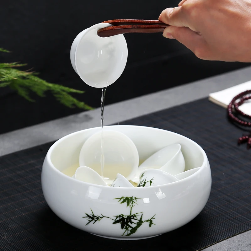 青花瓷茶洗水洗陶瓷大号白瓷杯洗梅兰竹菊笔洗杯水盂功夫茶具零配