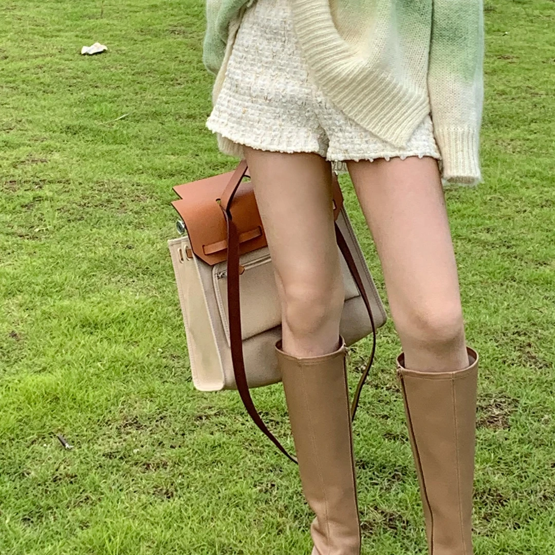 ZONEE 小香腿精 小香风百搭短裤秋冬显瘦时尚白色小个子裤子