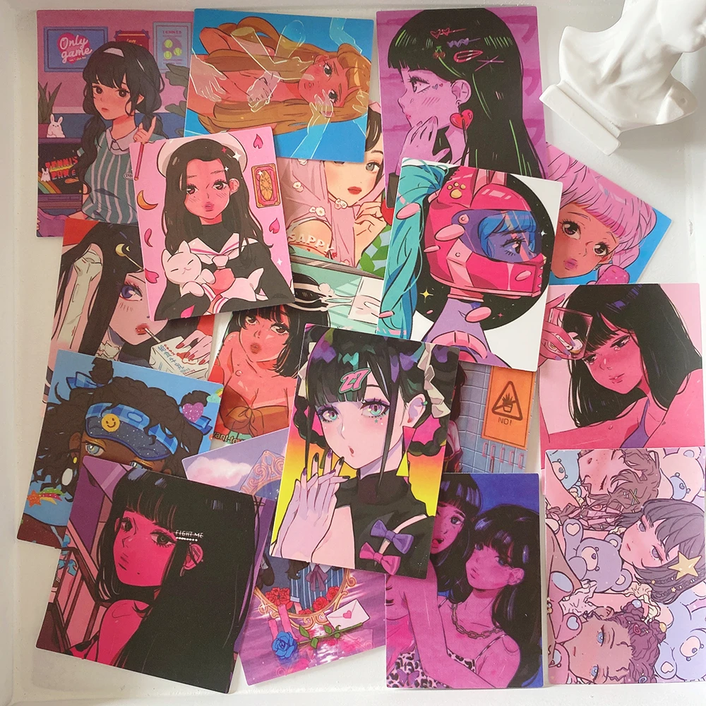 50张ins风原宿少女插画涂鸦贴纸DIY手机壳电脑平板水杯防水贴画