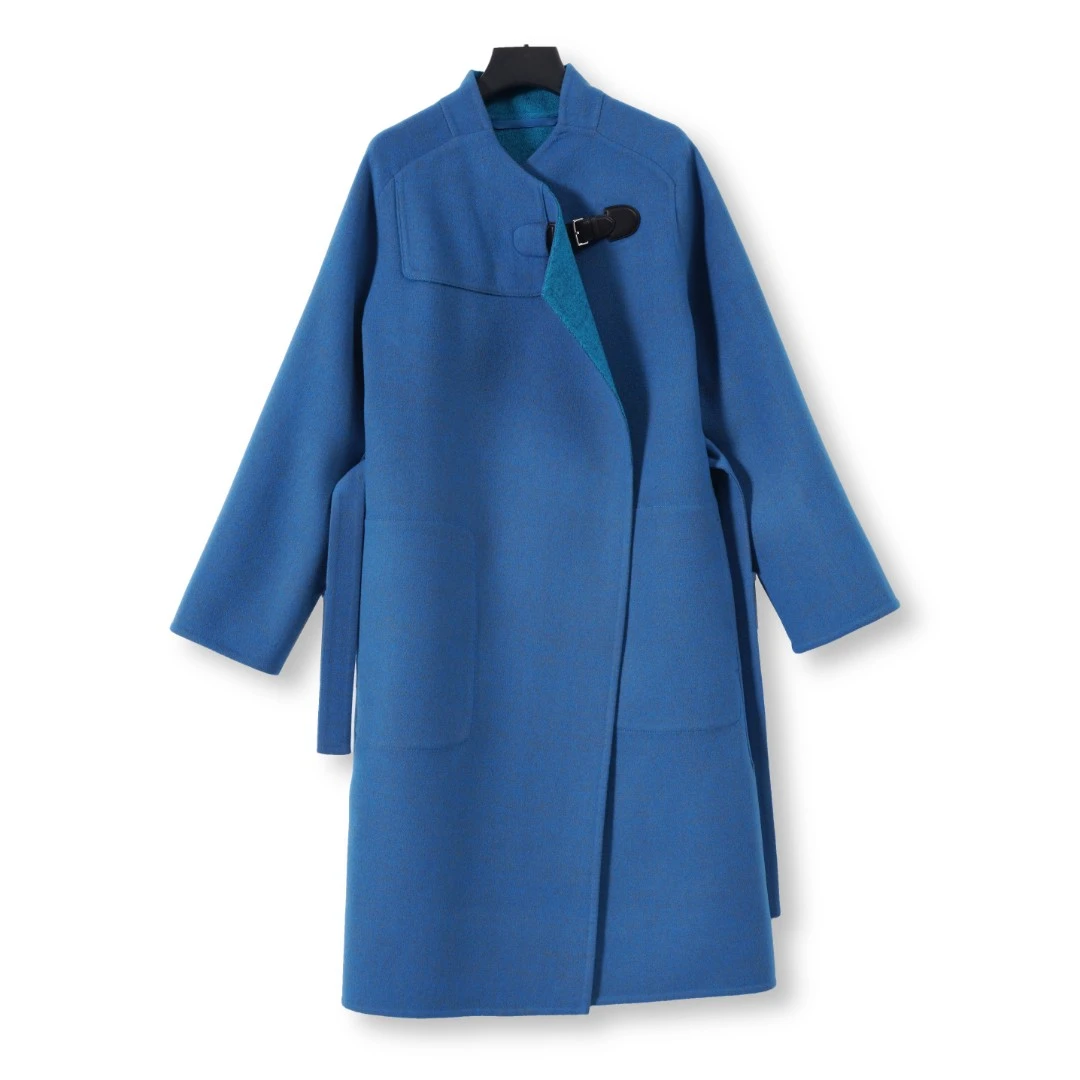 【meebest】(原1850)克莱因蓝带腰带羊毛绒大衣211907