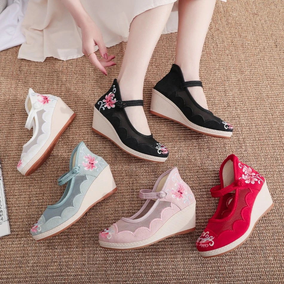 TJ布鞋绣花鞋百搭好穿透气春夏秋鞋子女式棉布鞋民族风圆头汉服鞋