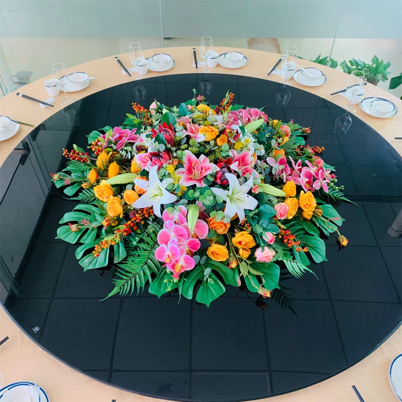 新款酒店餐桌假花大圆桌中间桌花新中式圆桌桌面摆花装饰仿真花
