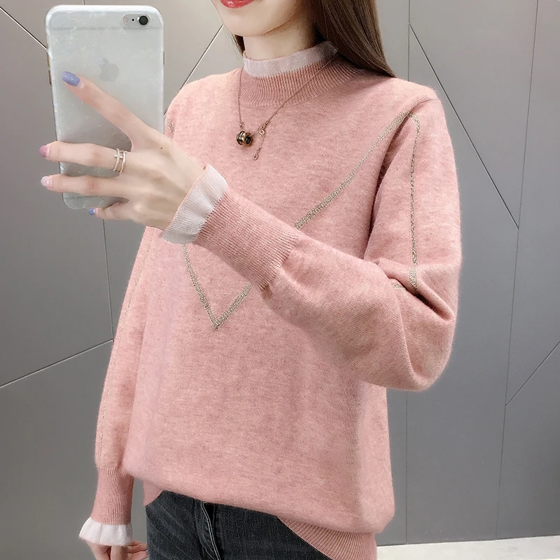 半高领毛衣女宽松外穿2022新款秋冬装洋气针织打底衫女士内搭加厚