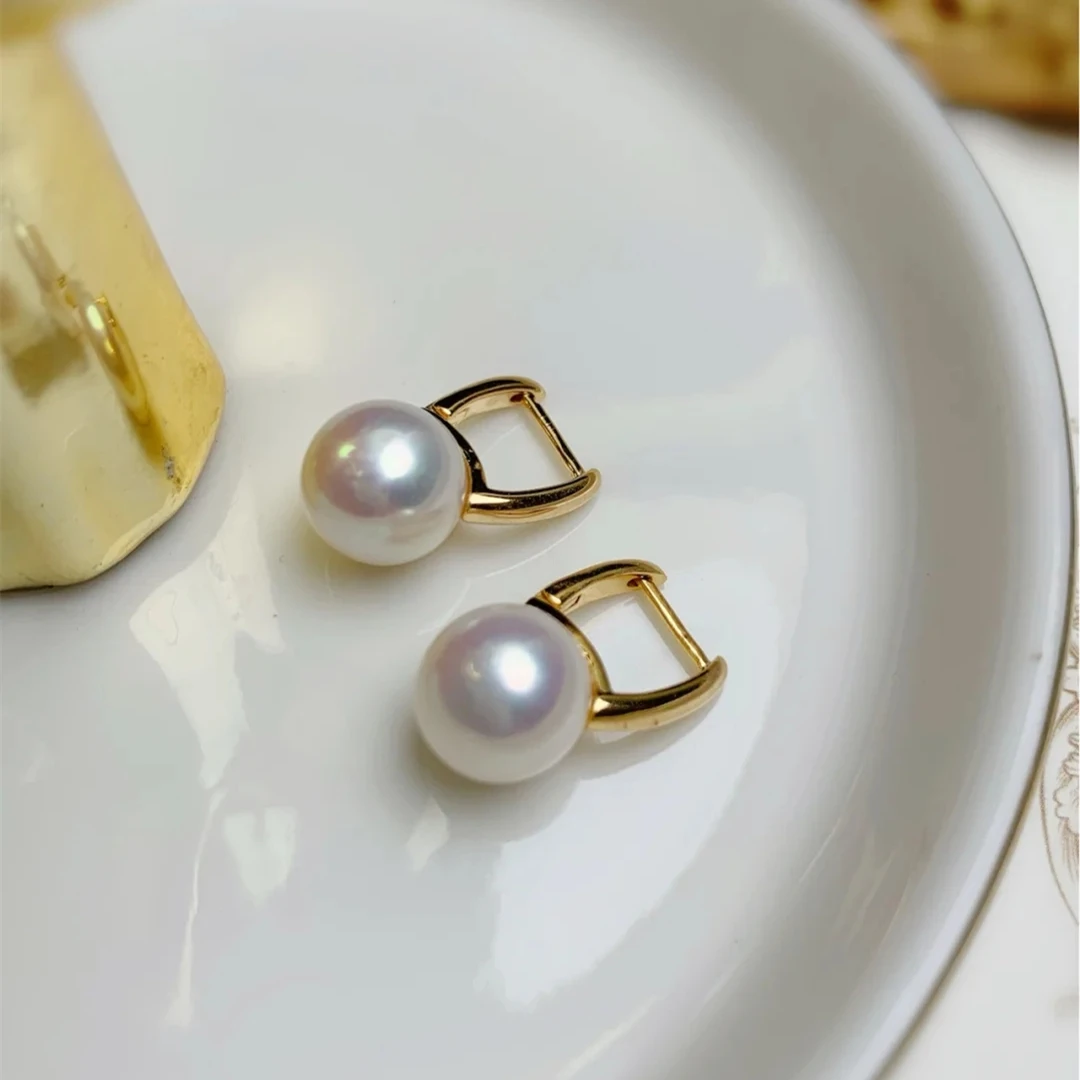 【薇拉】6A极光ak耳扣7-8mm正圆近无暇淡水珍珠海水akoya耳环耳饰