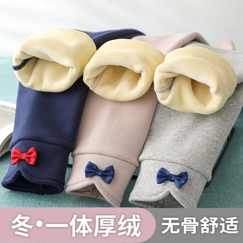 浪莎【清仓特卖】女童加绒加厚打底裤秋冬装洋气儿童一体绒保暖裤子