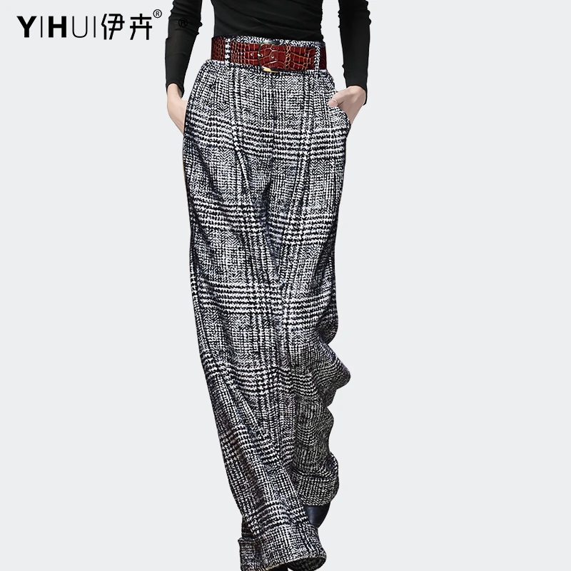 YIHUI伊卉气质休闲毛呢长裤秋冬女款新款女装显瘦阔腿裤KI13705