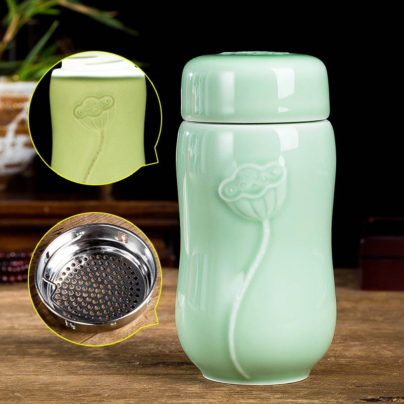 茶杯景德镇陶瓷保温杯办公水杯定制男女便携双层内胆便携男女杯子