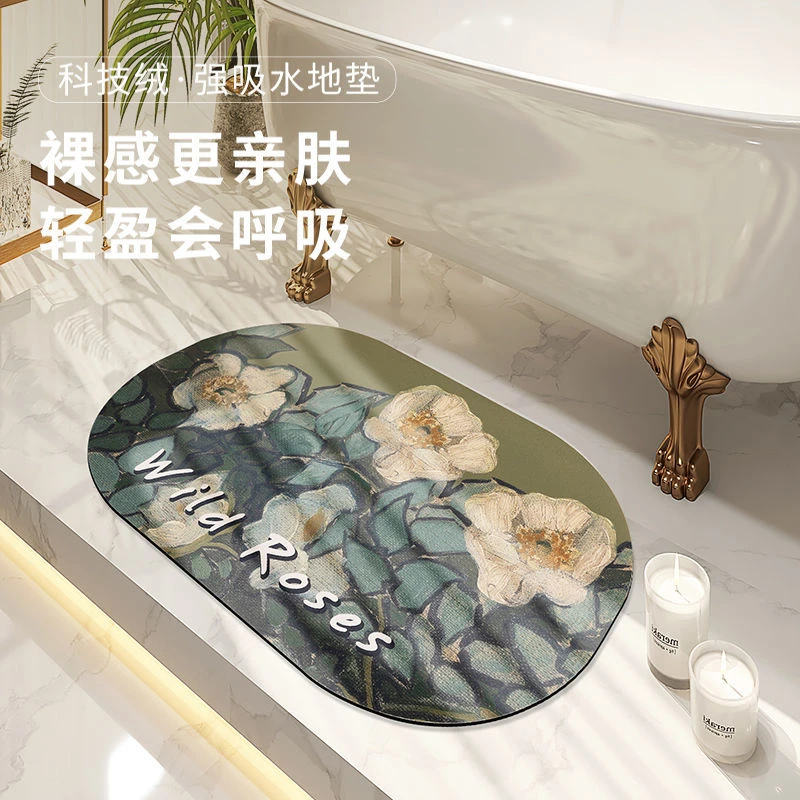 卫生间地垫油画风家用洗手间速干硅藻泥吸水垫子浴室门口防滑脚垫